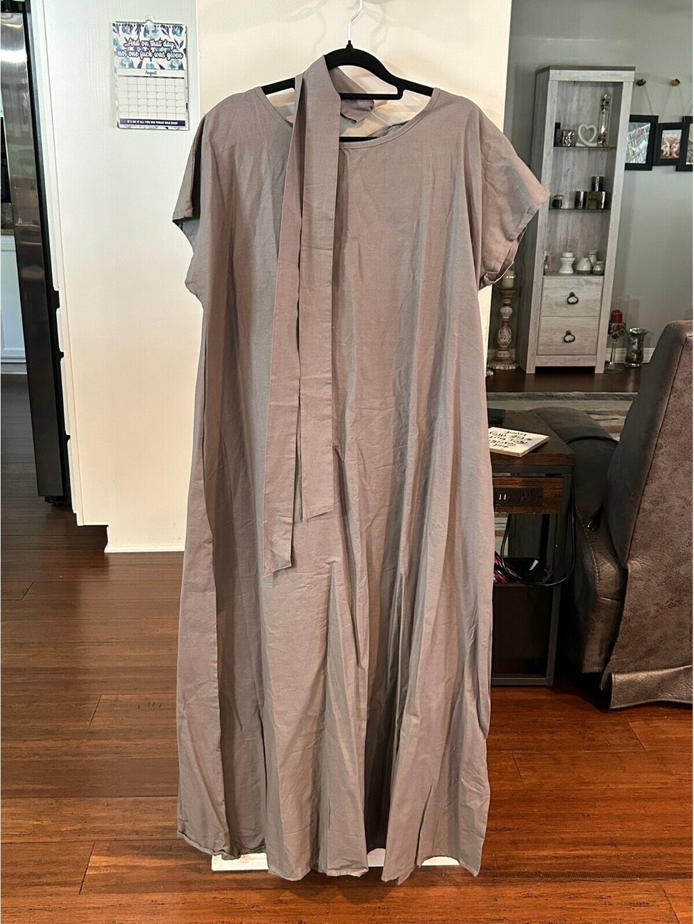 Taupe Tie Neck Maxi Dress